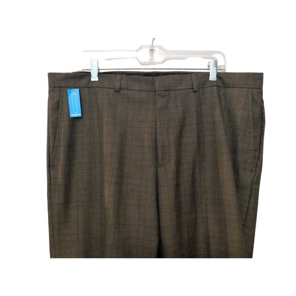 Haggar Dress Pants 38x32 Actual W40 Chocolate Brown Plaid Polyester Blend NEW - Picture 8 of 11